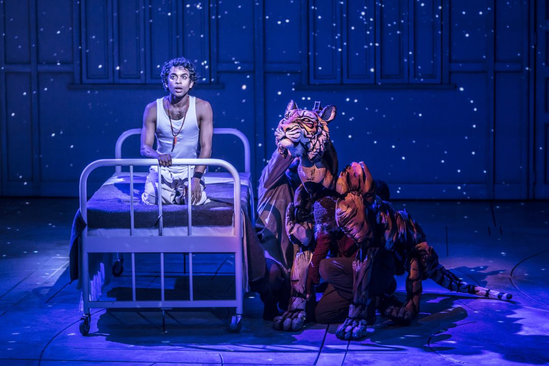 LIFE OF PI by Martel ;

Written by Yann Martel ;
Adapted by Lolita Chakrabarti ;
Directed by Max Webster ;
Designed by Tim Hatley ;
Lighting by Tim Lutkin ;
At Sheffield Theatres, UK ;
June 27 2019 ;
Credit: Johan Persson